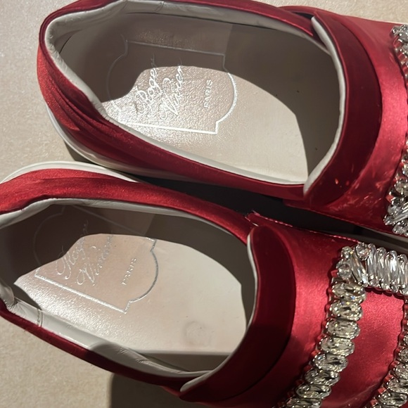 Roger Vivier Sneaky Viv Crystal Embellished Two Tone Satin Slip OnSneakers sz6,5 - Picture 7 of 16